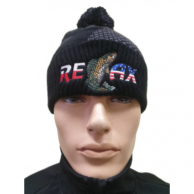 Фирменная вязанная шапка Relax ( черная с серым) на подкладке флисBlсGr