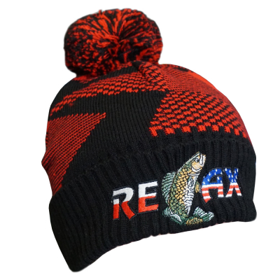 Фирменная вязанная шапка Relax (красная с черным) на подкладке флис RBlс