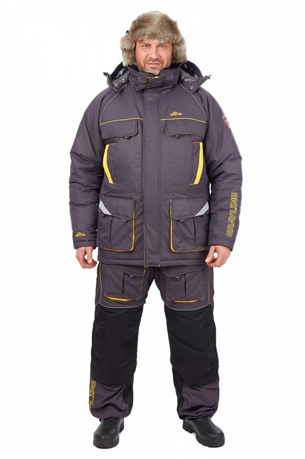 Костюм Камчатка для рыбалки GRAYLING, зимний, серо-желтый