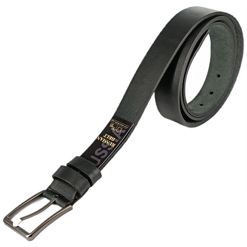 Ремень брючный, кожанный с металлической пряжкой, длина 150см, ширина 3,5см, черный 7132