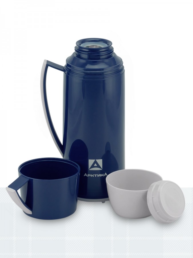 Термос бытовой, вакуумный, со стеклянной колбой тм "Арктика", 1000 мл, арт.1010-1000, цвет синий
